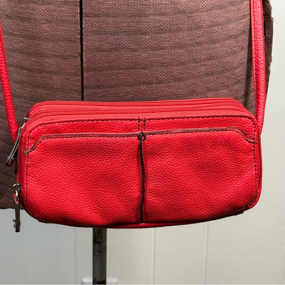 Tignanello Red Genuine Leather Crossbody Bag Pebbled Leather Small - Picture 2 of 13